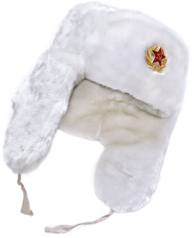 White winter hat earflaps pulled down