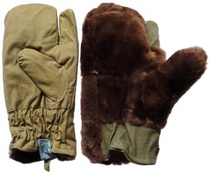 Authentic Soviet Army sniper sheepskin mittens. Lobster claw.