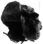 Rabbit fur ushanka winter hat. Black.