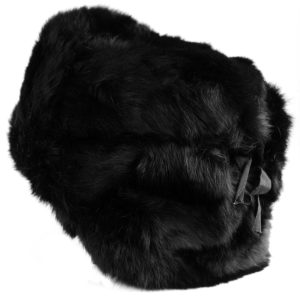 Rabbit fur ushanka winter hat. Black.