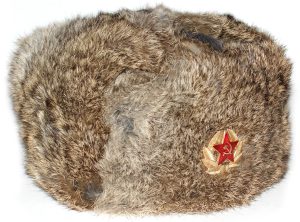 Rabbit fur ushanka winter hat. Brown.