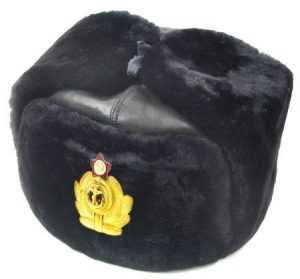 Naval officer mouton ushanka, genuine leather top.