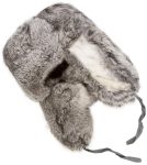 Rabbit fur ushanka winter hat. Gray.