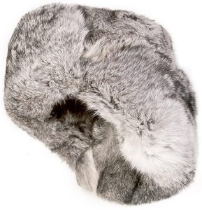 Rabbit fur ushanka winter hat. Gray.