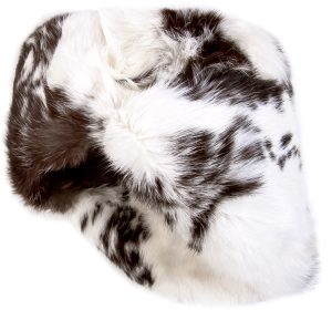 Rabbit fur ushanka winter hat. White and black.