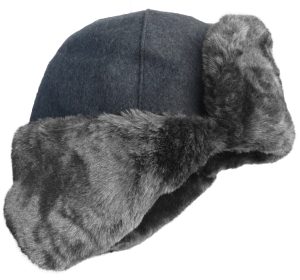 Gray fur ushanka with woolen top.