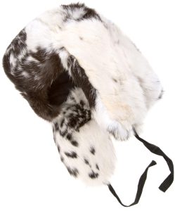 Rabbit fur ushanka winter hat. White and black.